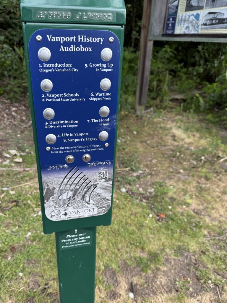 A Vanport History Audiobox, with buttons for narrated stories
